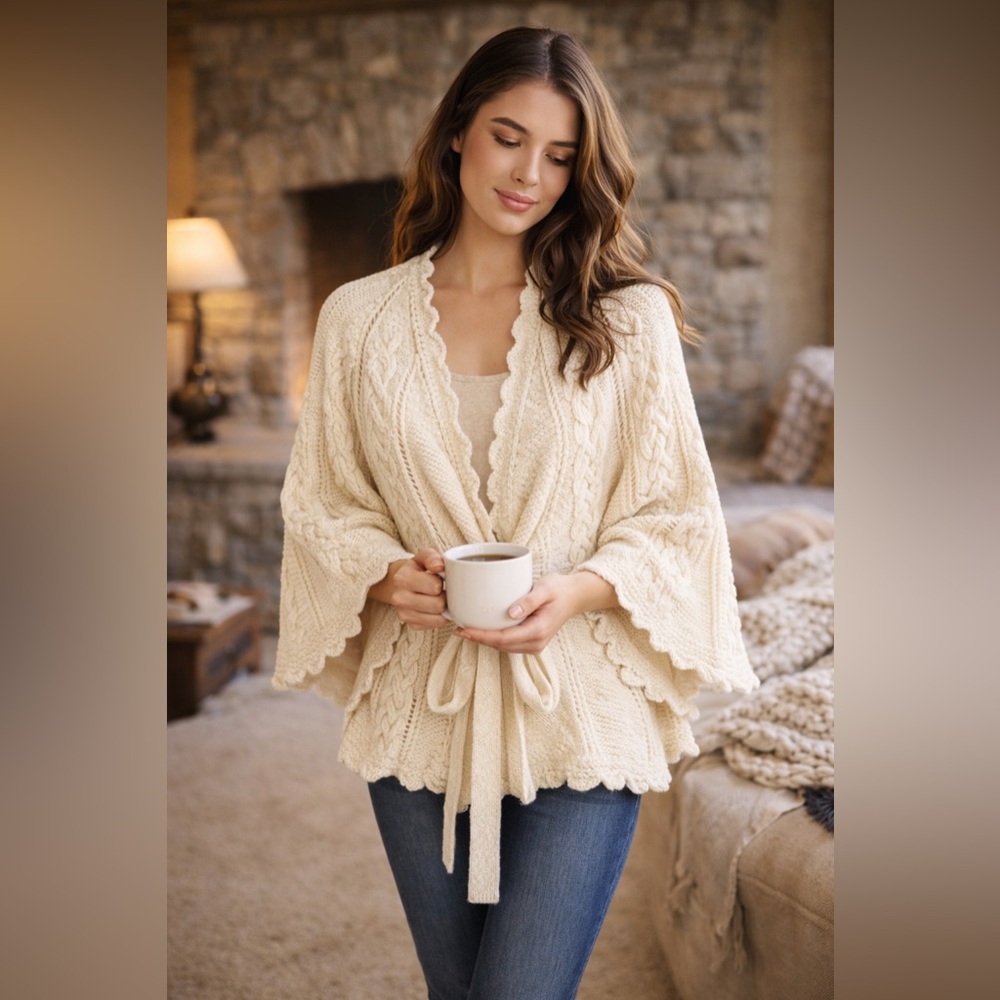 Y2K Boston Proper Vintage Cream Knit Shawl – Size Medium NWOT One Size Fits Most